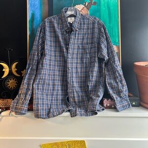 Viyella Men's Casual Blue and Brown Plaid Shirt Large